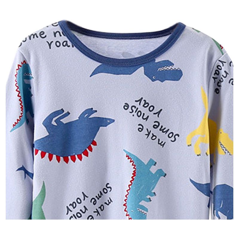 Sugar Rush - 2pc-Set - Dino Full Sleeves Sleepwear - Light Blue