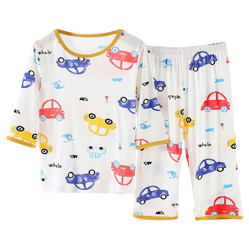 Sugar Rush - 2pc-Set - Boys Car Print Sleepwear - White