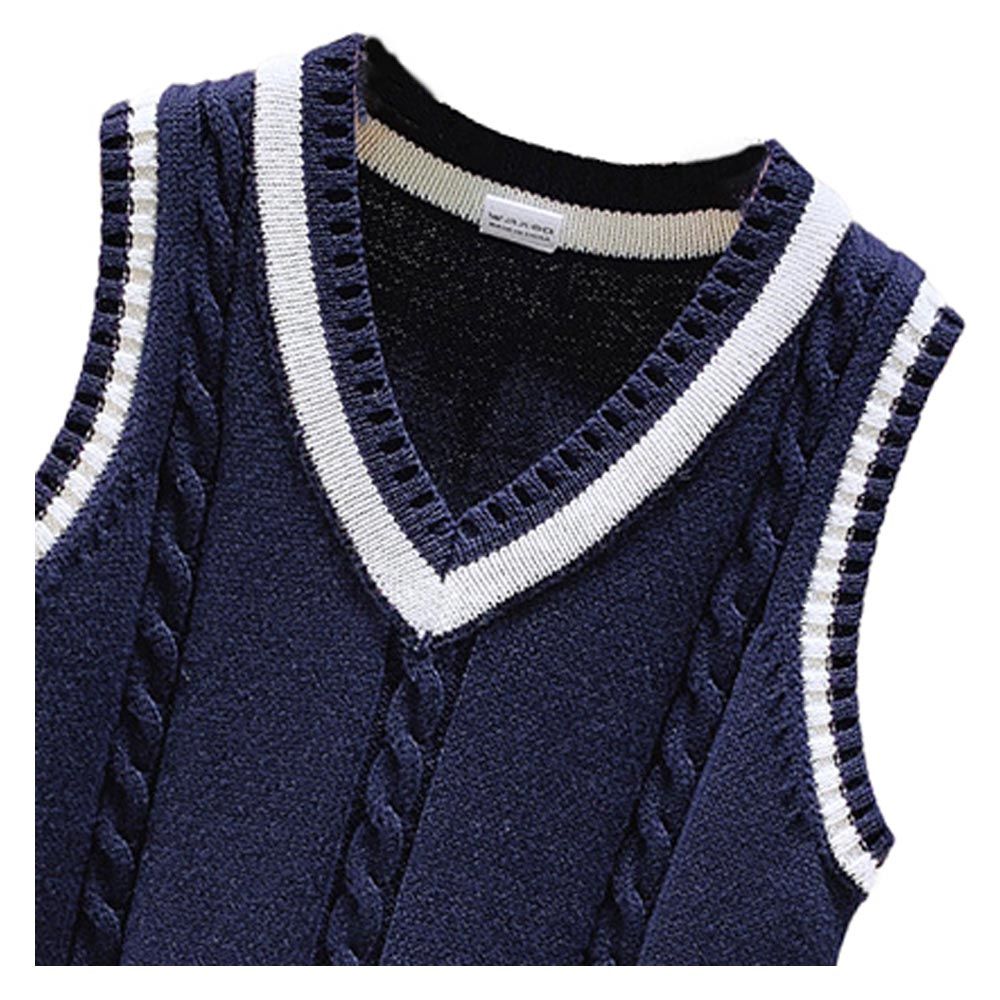 Sugar Rush - Solid Regular V-Neck Sleeveless Sweater - Navy