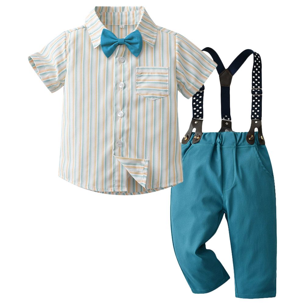 Sugar Rush - 2pc-set - Striped Short Sleeves Shirt & Pants - Blue