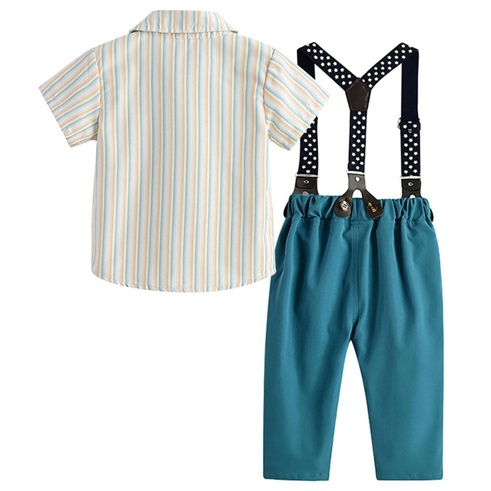 Sugar Rush - 2pc-set - Striped Short Sleeves Shirt & Pants - Blue