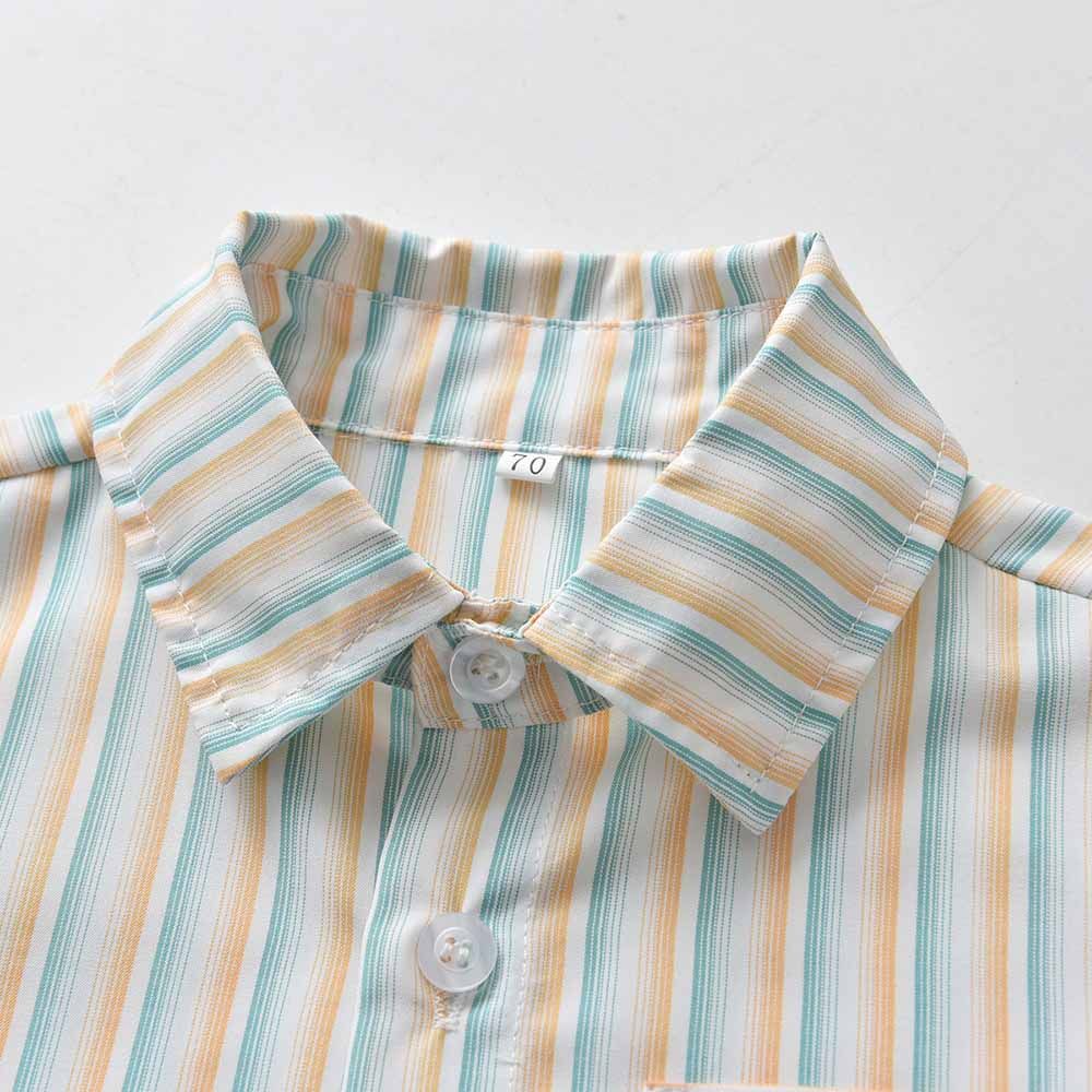 Sugar Rush - 2pc-set - Striped Short Sleeves Shirt & Pants - Blue