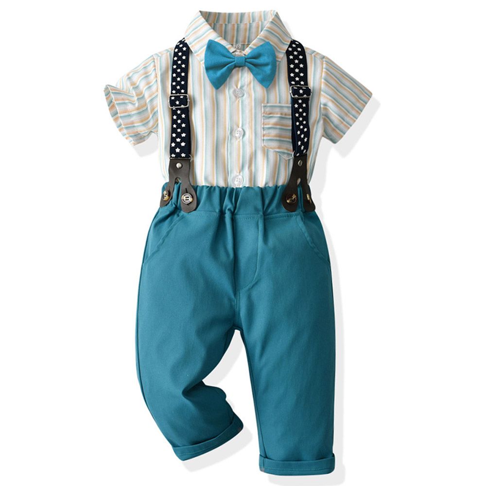 Sugar Rush - 2pc-set - Striped Short Sleeves Shirt & Pants - Blue