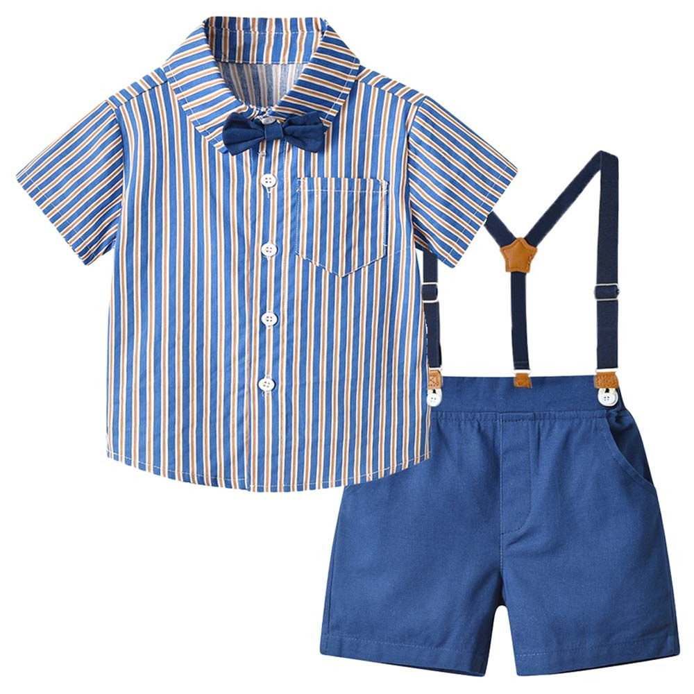 Sugar Rush - 2pc-set - Boys Striped Shirt & Shorts - Dark Blue