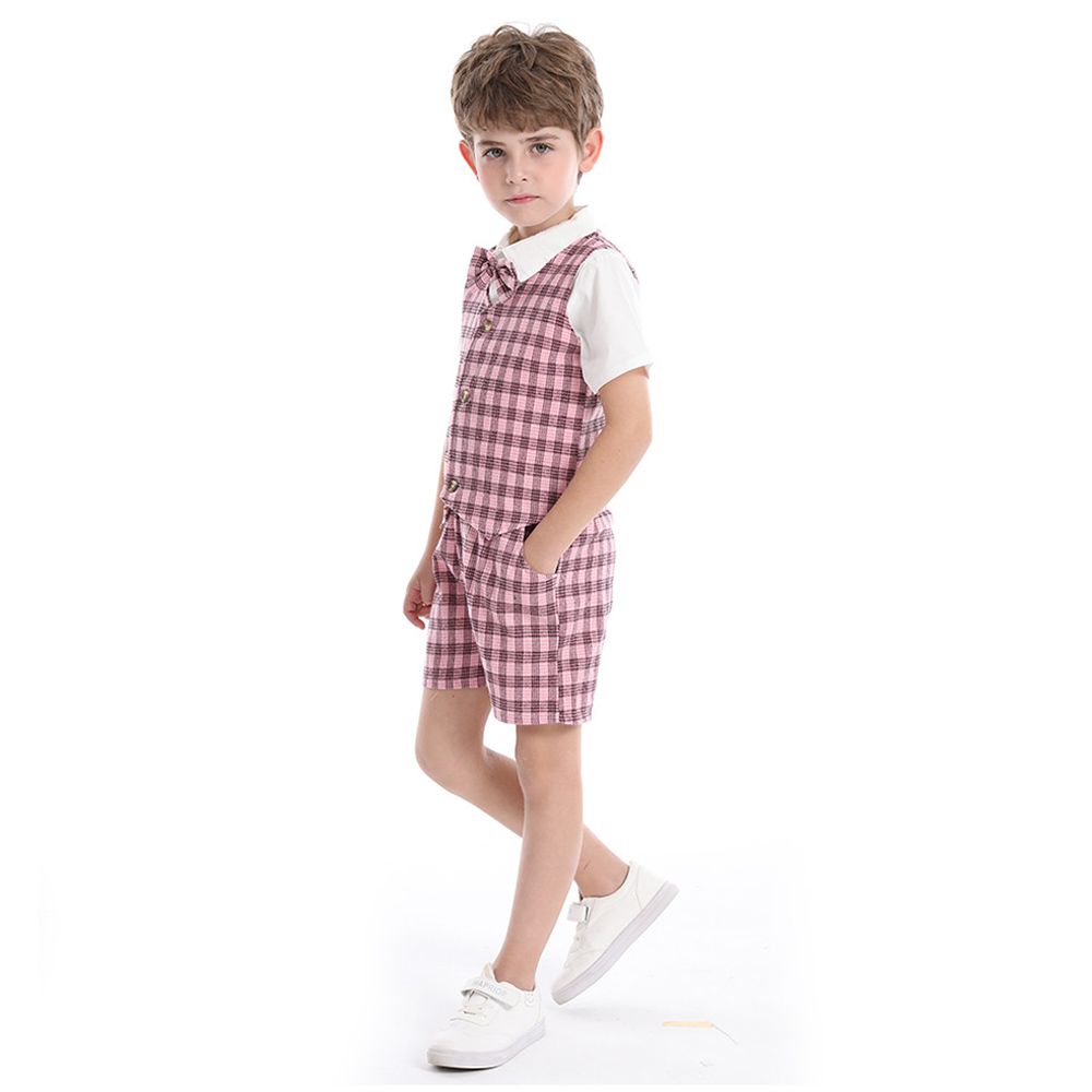 Sugar Rush - 3pc-set - Checked Short Sleeves Party Wear - Pink