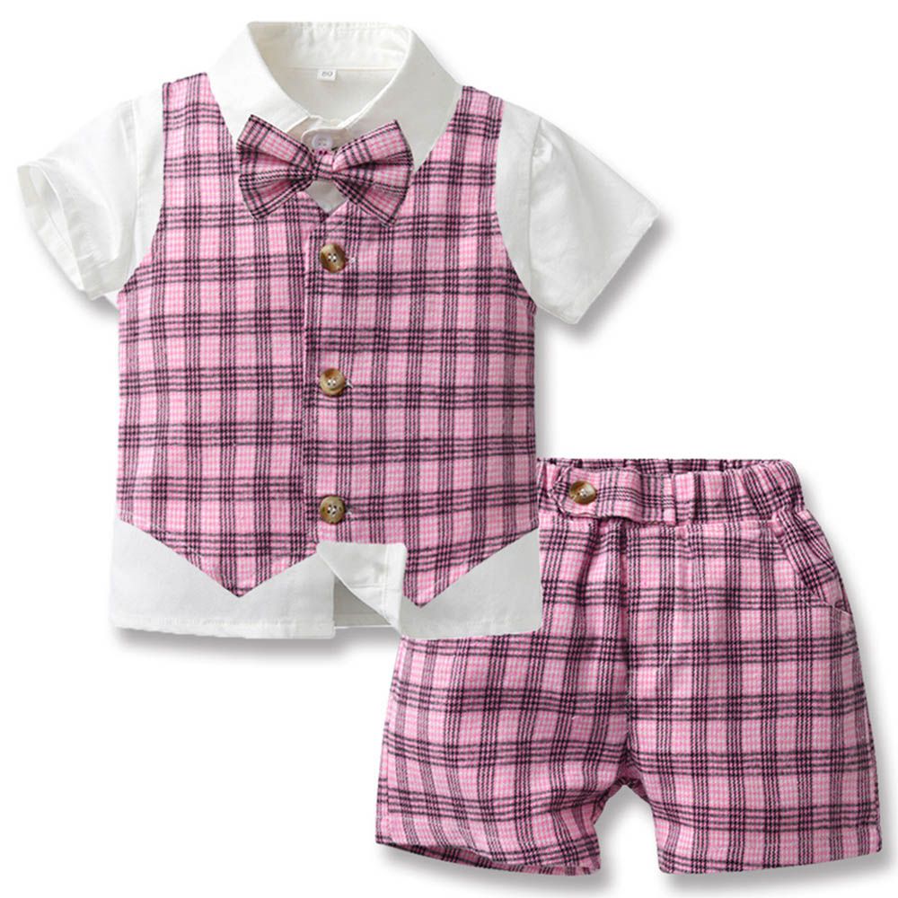 Sugar Rush - 3pc-set - Checked Short Sleeves Party Wear - Pink