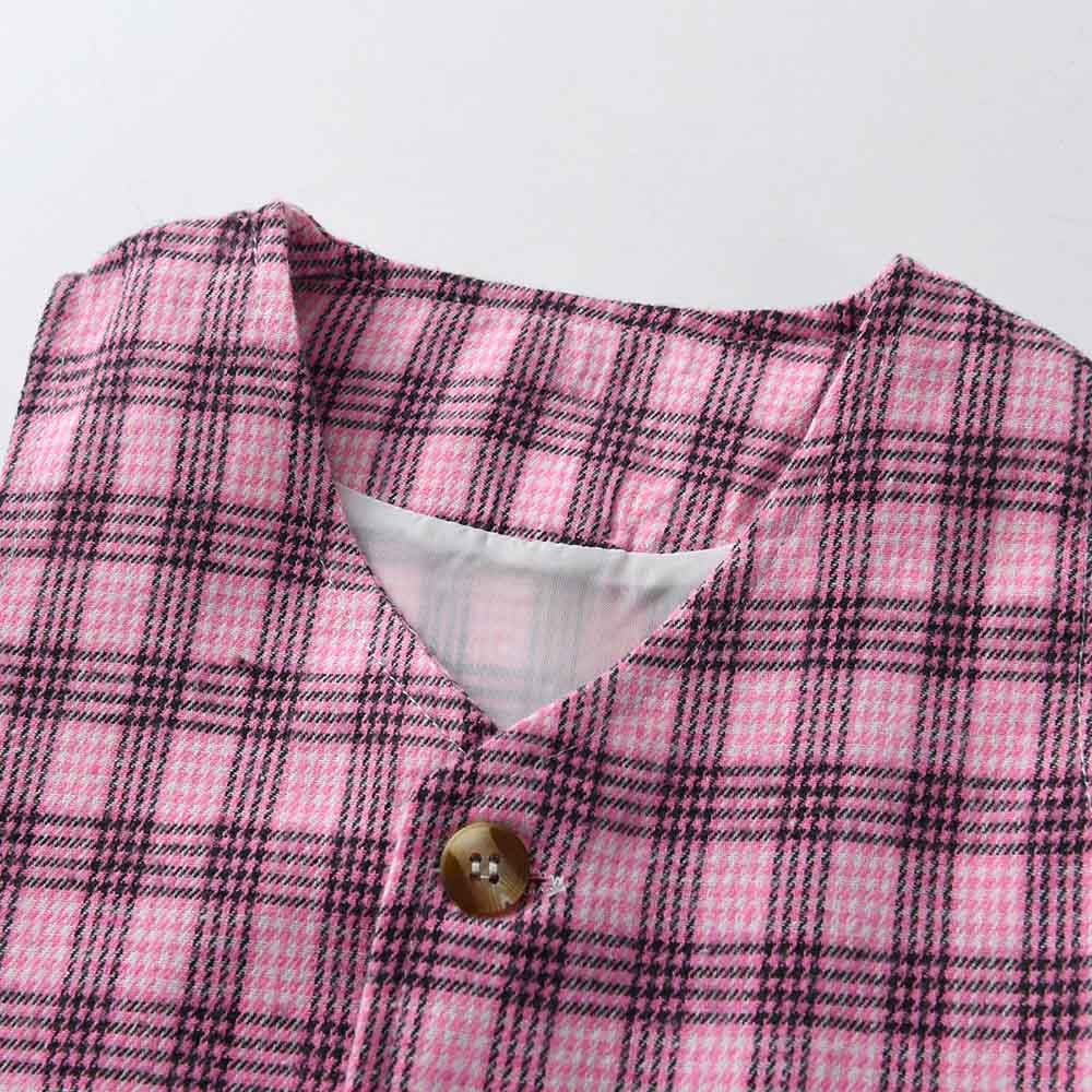 Sugar Rush - 3pc-set - Checked Short Sleeves Party Wear - Pink