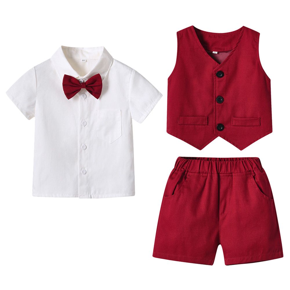 Sugar Rush - 3pc-set - Solid Short Sleeves Party Wear - Red