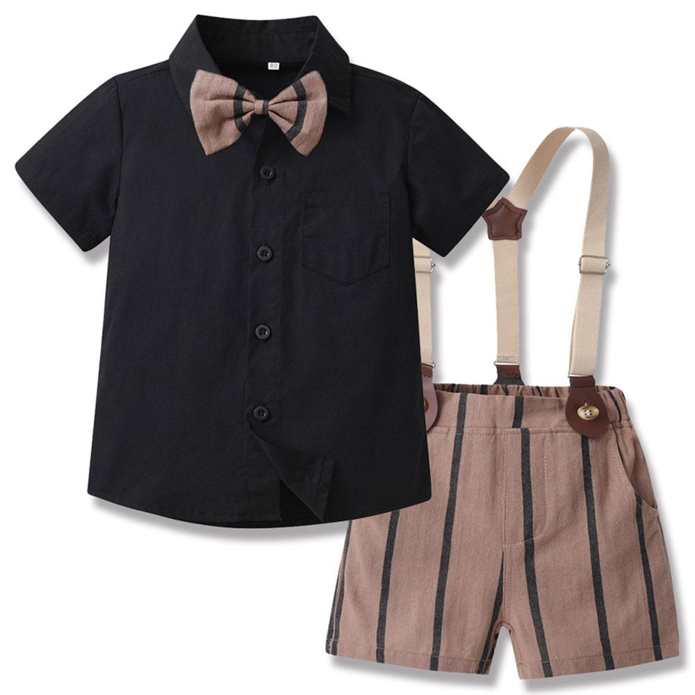 Sugar Rush - 2pc-set - Boys Striped Shirt & Shorts - Black/Brown