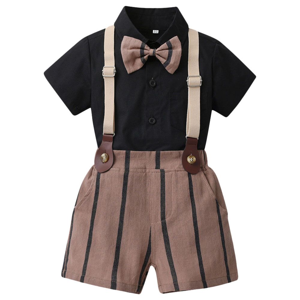 Sugar Rush - 2pc-set - Boys Striped Shirt & Shorts - Black/Brown