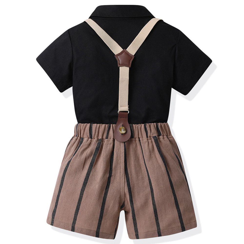 Sugar Rush - 2pc-set - Boys Striped Shirt & Shorts - Black/Brown