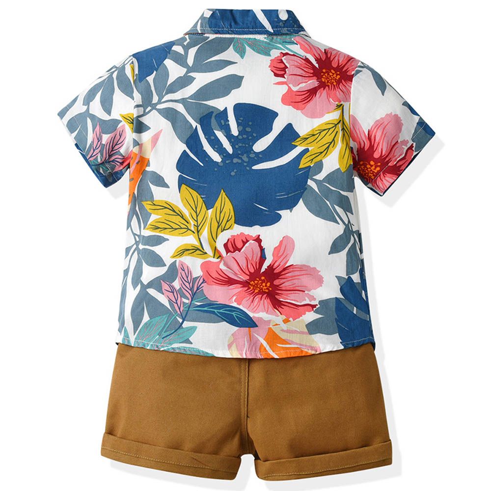 Sugar Rush - 2pc-set - Printed Solid Shirt & Shorts - Brown