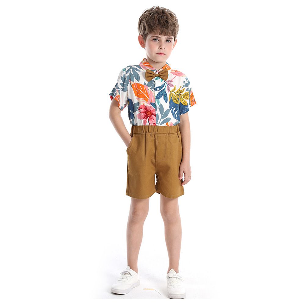 Sugar Rush - 2pc-set - Printed Solid Shirt & Shorts - Brown