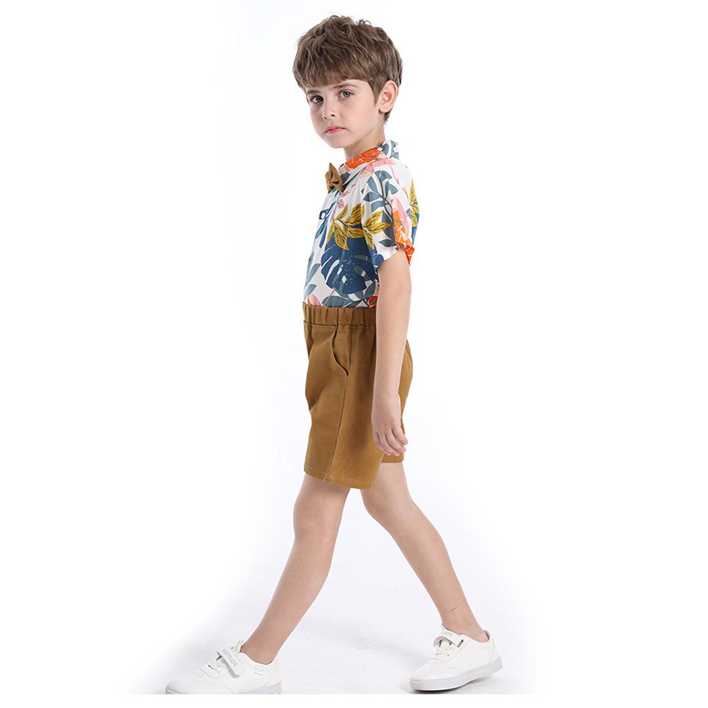 Sugar Rush - 2pc-set - Printed Solid Shirt & Shorts - Brown