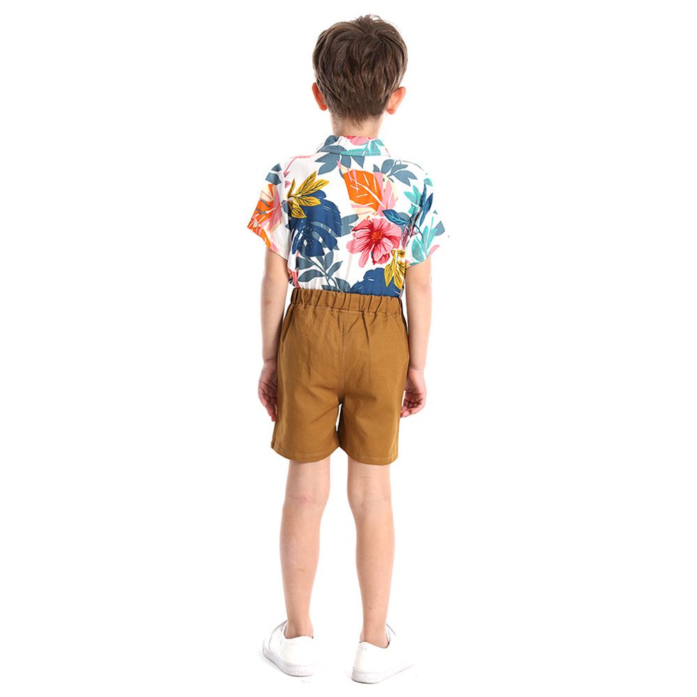 Sugar Rush - 2pc-set - Printed Solid Shirt & Shorts - Brown