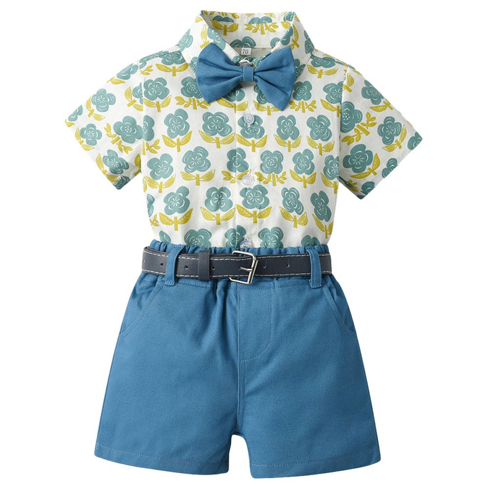 Sugar Rush - 2pc-set - Boys Floral Shirt & Shorts - Blue