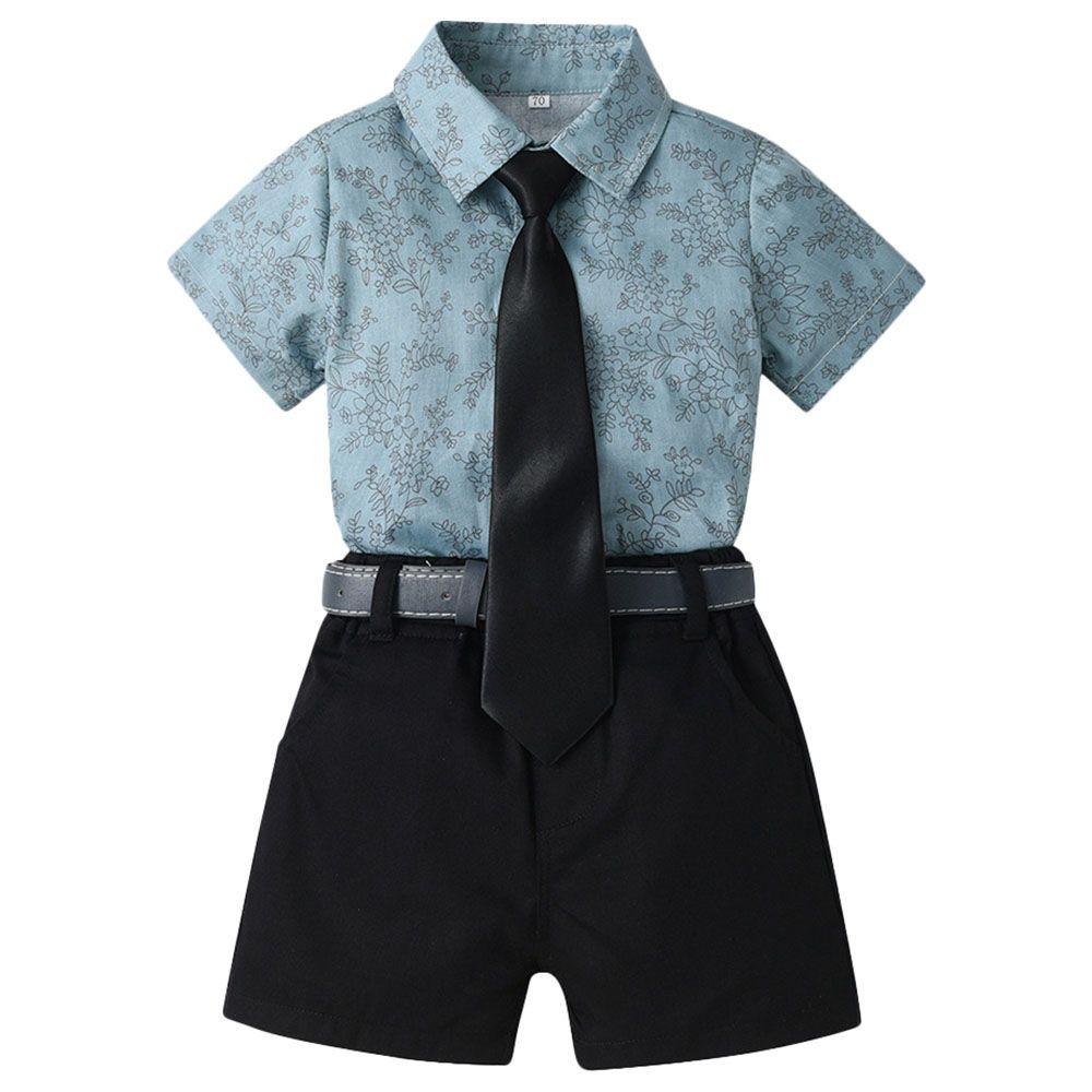 Sugar Rush - 2pc-set - Boys Floral Shirt & Shorts - Light Blue