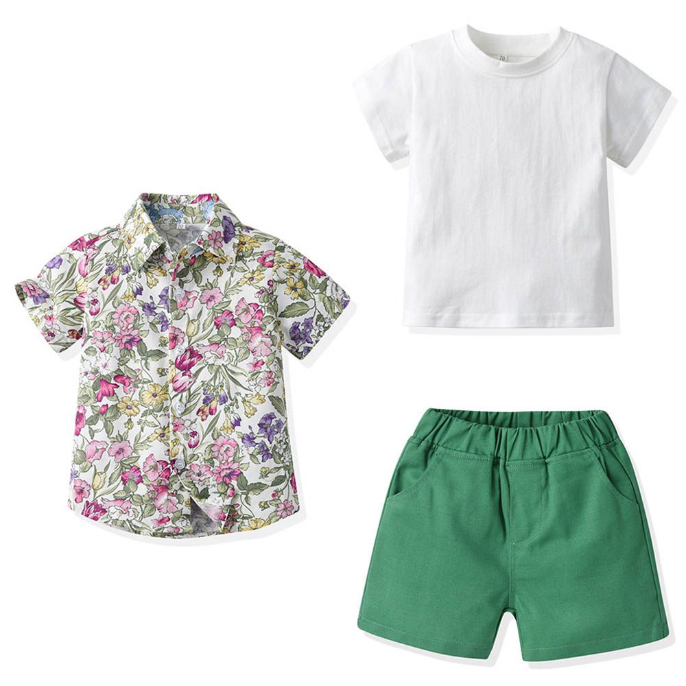 Sugar Rush - 3pc-Set - T-Shirt Floral Shirt & Shorts - Pink