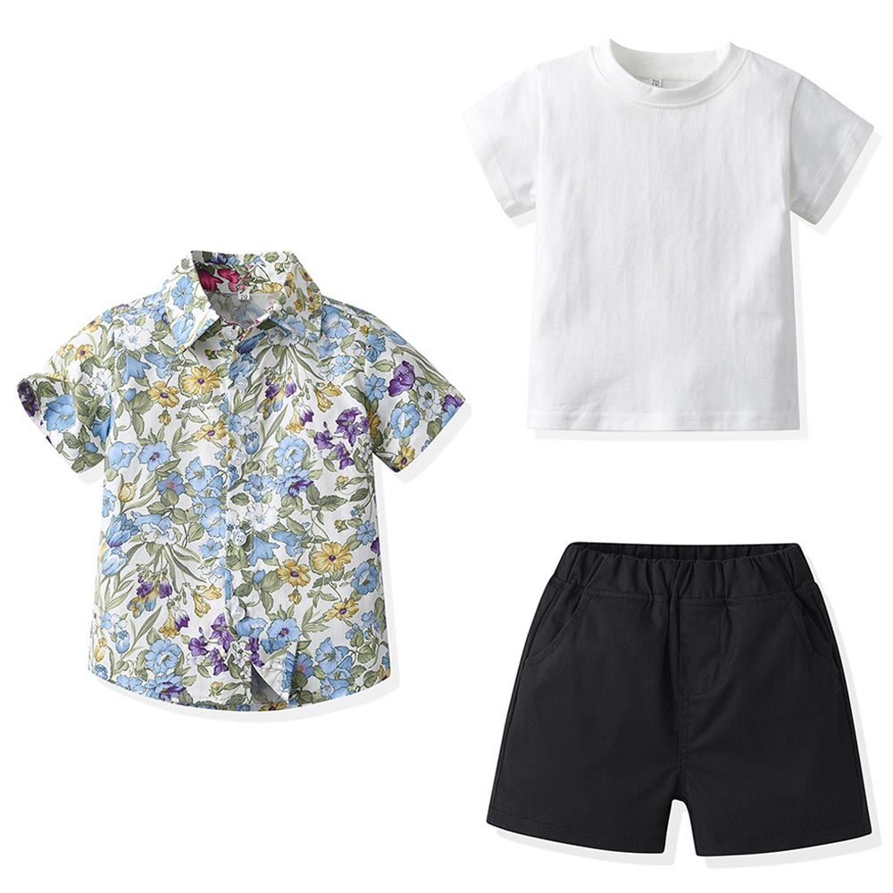 Sugar Rush - 3pc-Set - T-Shirt Floral Shirt & Shorts - Blue