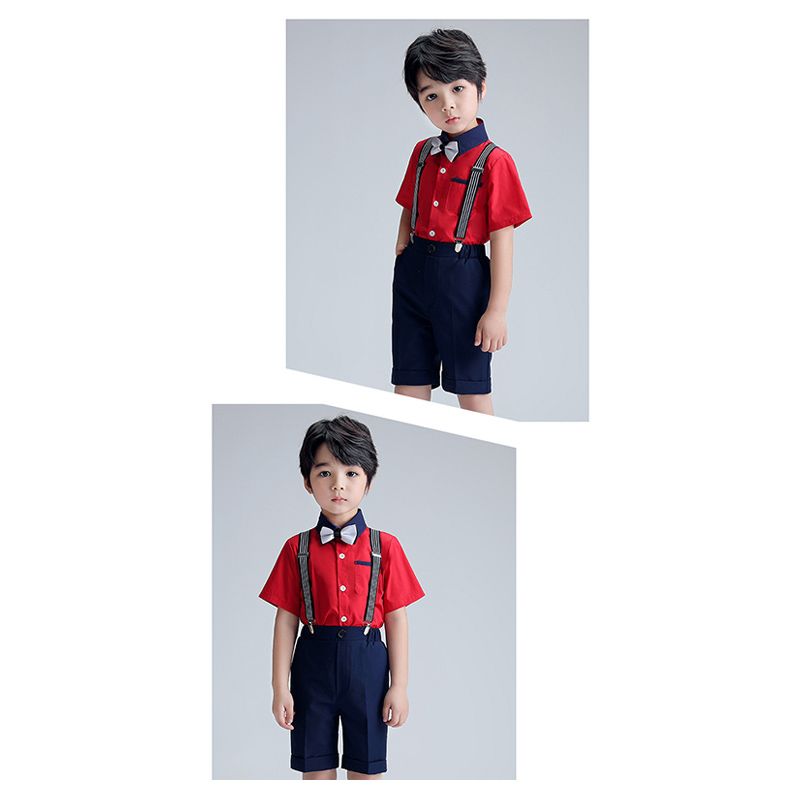 Sugar Rush - 2pc-set - Boys Colorblocked Shirt & Shorts - Red