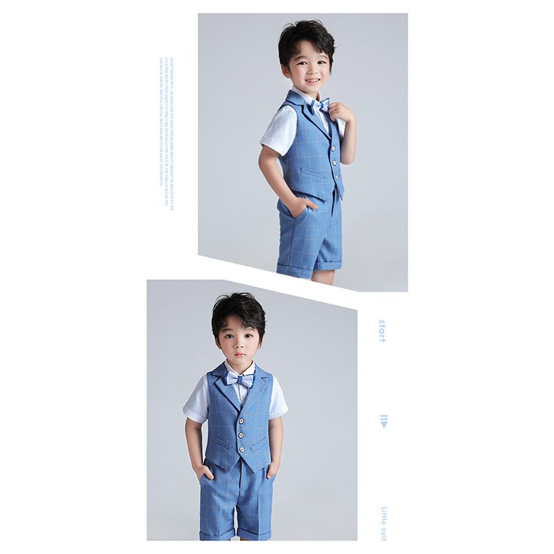 Sugar Rush - 3pc-set - Checked Short Sleeves Party Wear - Blue