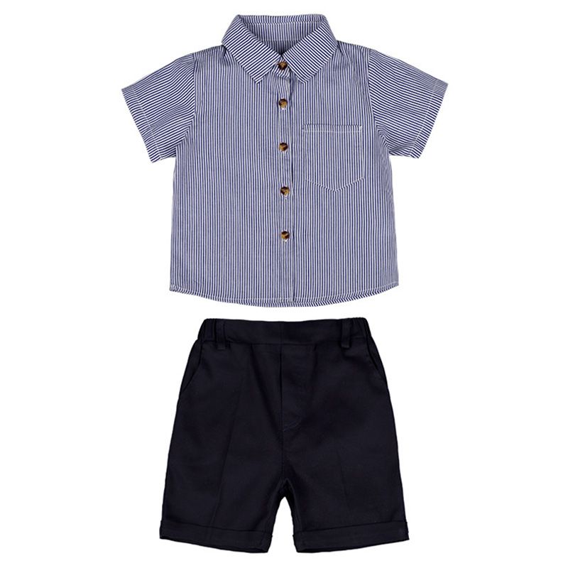 Sugar Rush - 2pc-set - Boys Striped Classic Shirt & Pants - Blue