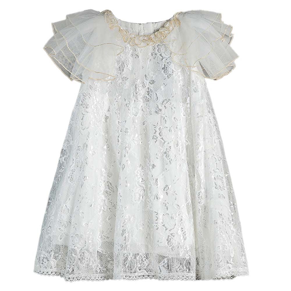 Sugar Rush - Embroidered Short Sleeves Party Dress - White