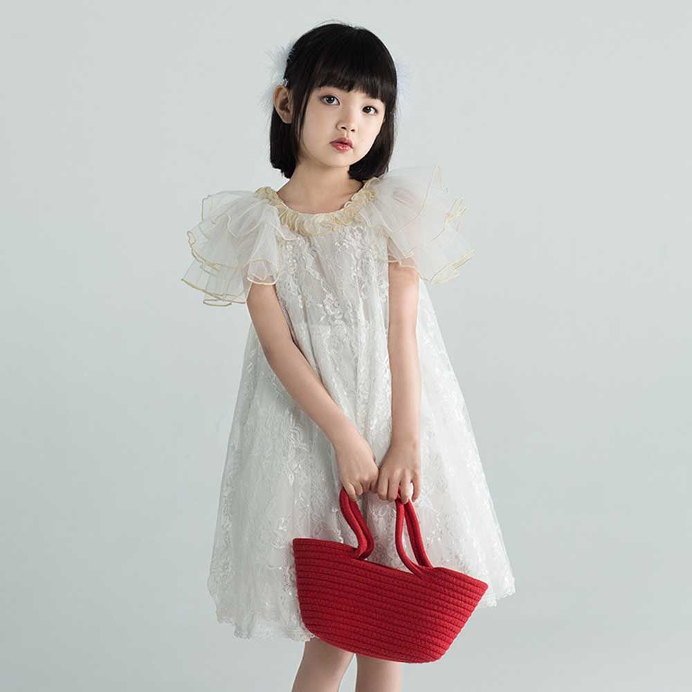 Sugar Rush - Embroidered Short Sleeves Party Dress - White