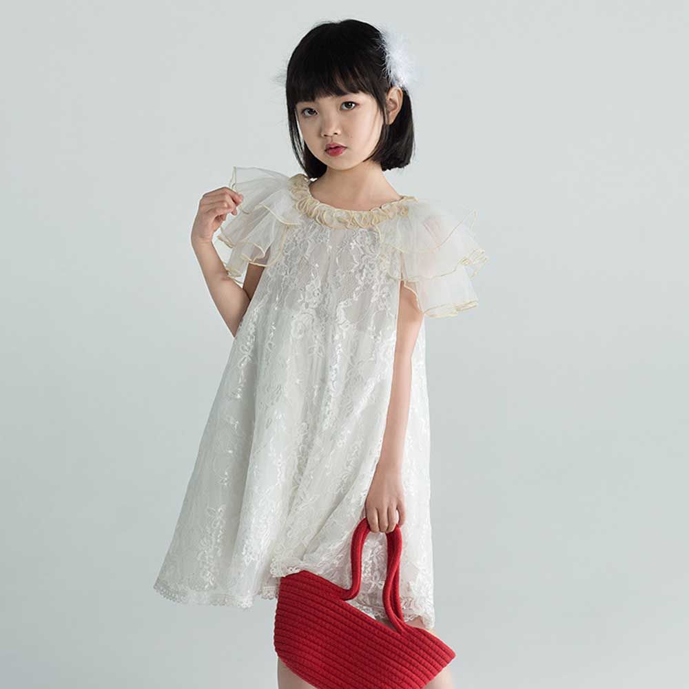 Sugar Rush - Embroidered Short Sleeves Party Dress - White