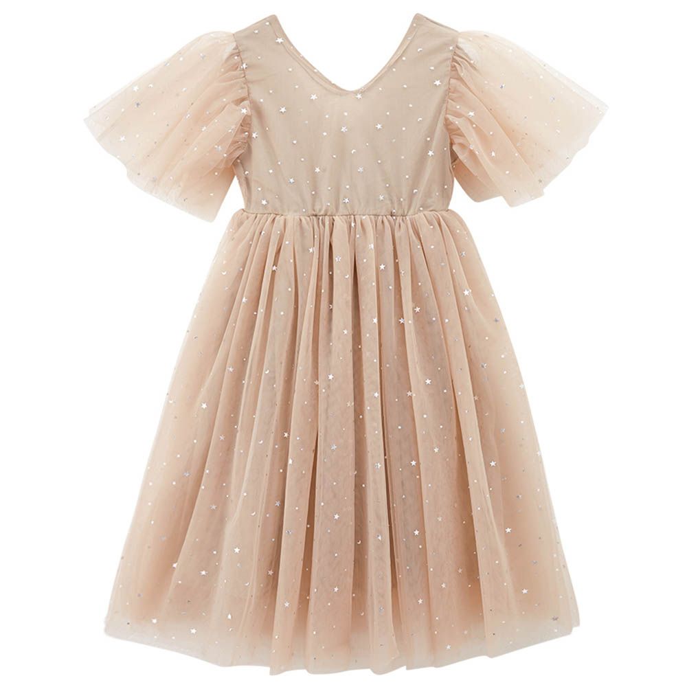 Sugar Rush - Embellished Regular V-Neck Party Dress - Champagne