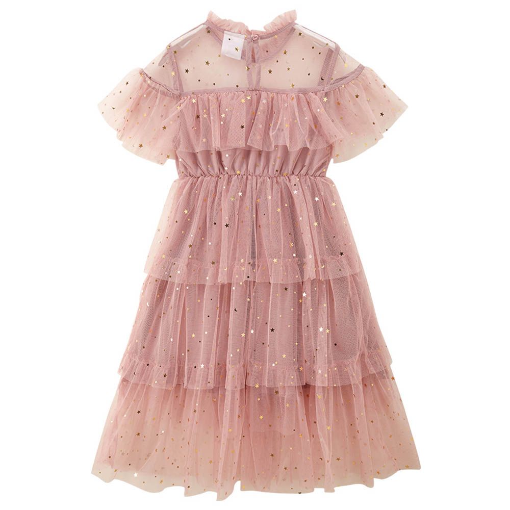 Sugar Rush - Embellished Regular Round Neck Party Dress - Pink