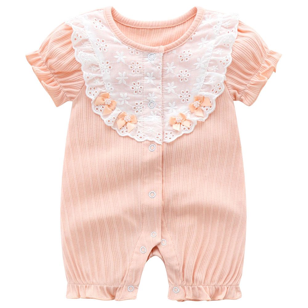 Sugar Rush - Girls Laced Short Sleeves Romper - Pink