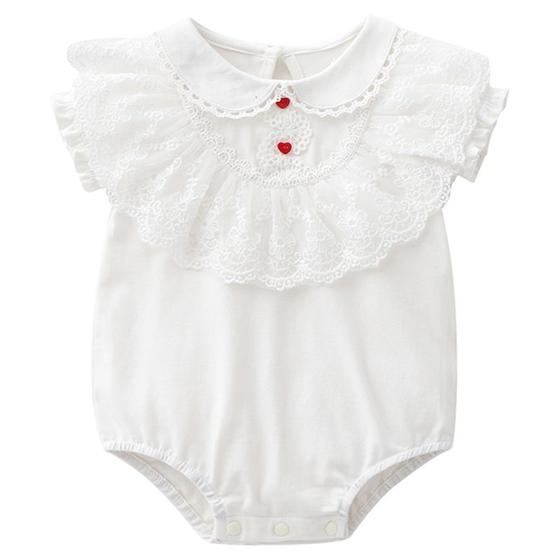 Sugar Rush - Laced Round Neck Short Sleeves Bodysuit - White