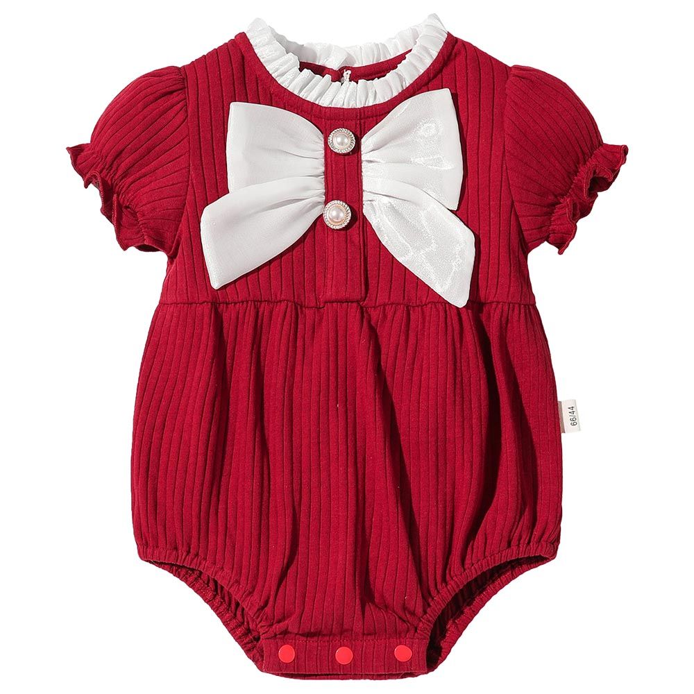 Sugar Rush - Appliqued Round Neck Bodysuit - Red