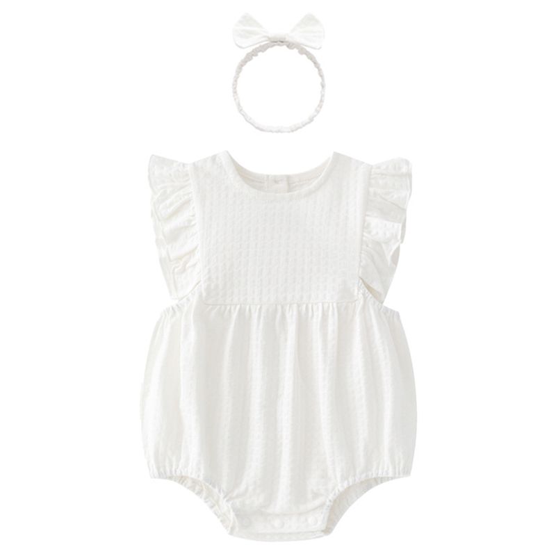 Sugar Rush - Solid Round Neck Cap Sleeves Bodysuit - White