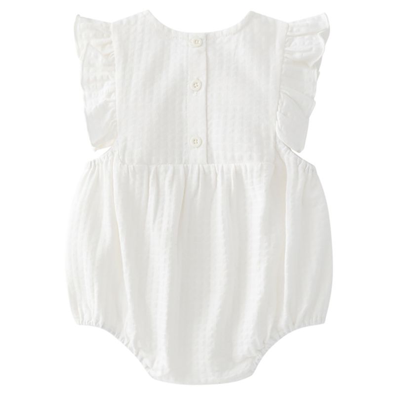 Sugar Rush - Solid Round Neck Cap Sleeves Bodysuit - White