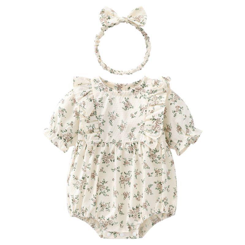 Sugar Rush - Girls Floral Round Neck Bodysuit - Beige