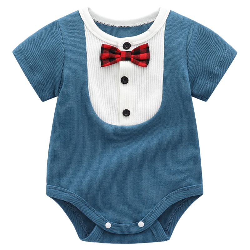 Sugar Rush - Solid Round Neck Short Sleeves Bodysuit - Blue