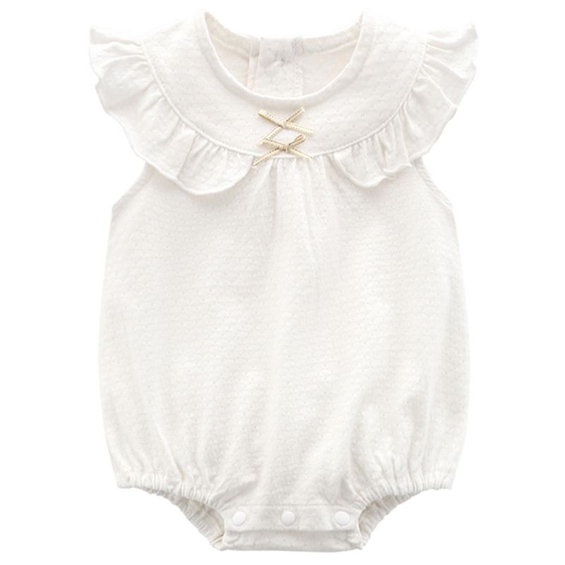 Sugar Rush - Solid Round Neck Cap Sleeves Bodysuit - White