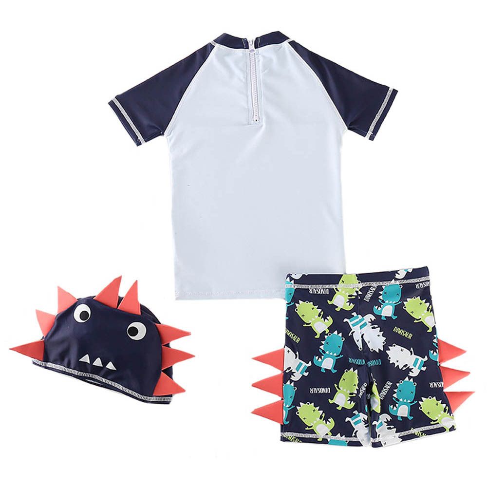 Sugar Rush - 2pc-Set - Dino Print Round Neck Swimwear - Blue