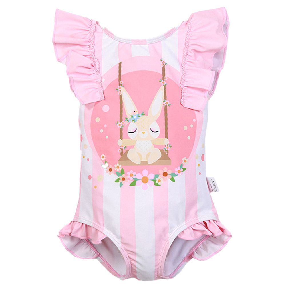 Sugar Rush - 2pc-Set - Cap Sleeves Swimsuit & Cap - Pink