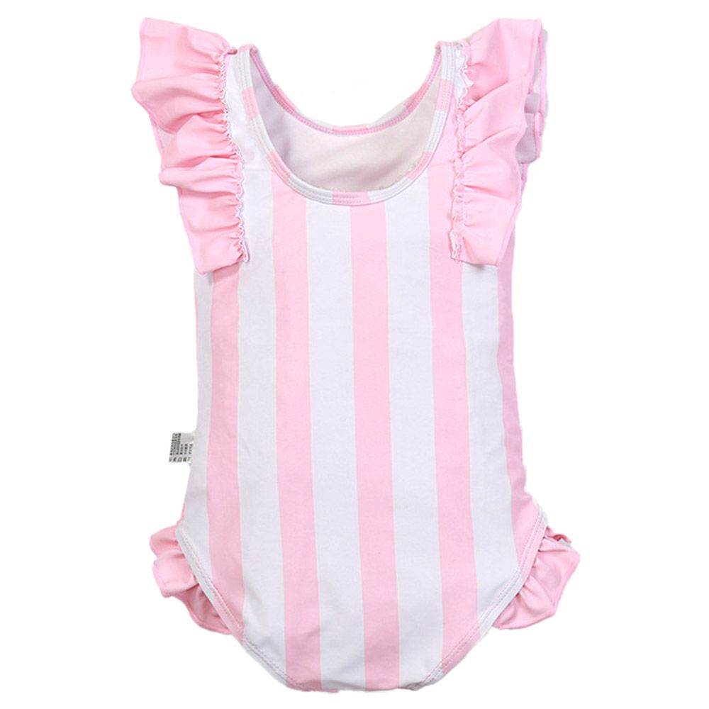 Sugar Rush - 2pc-Set - Cap Sleeves Swimsuit & Cap - Pink