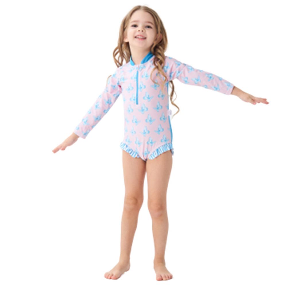 Sugar Rush - Butterfly Print Full Sleeves Swimsuit - Purple