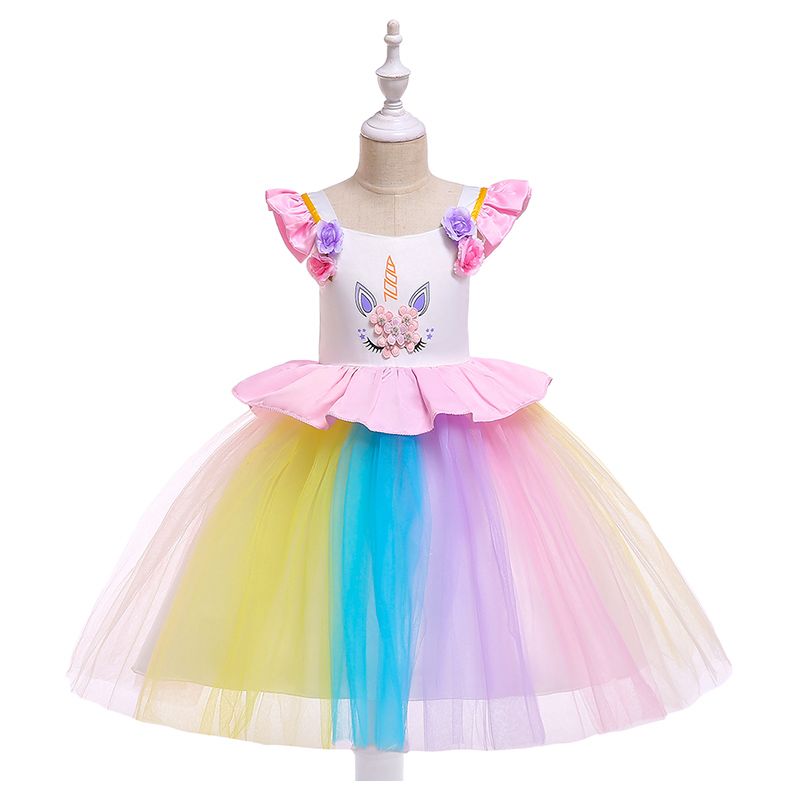 Super Cute - Unicorn Printed Tutu Party Dress - Pink