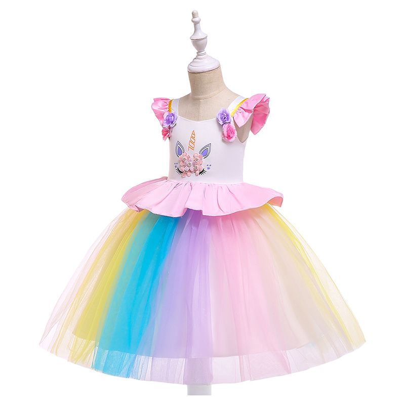 Super Cute - Unicorn Printed Tutu Party Dress - Pink