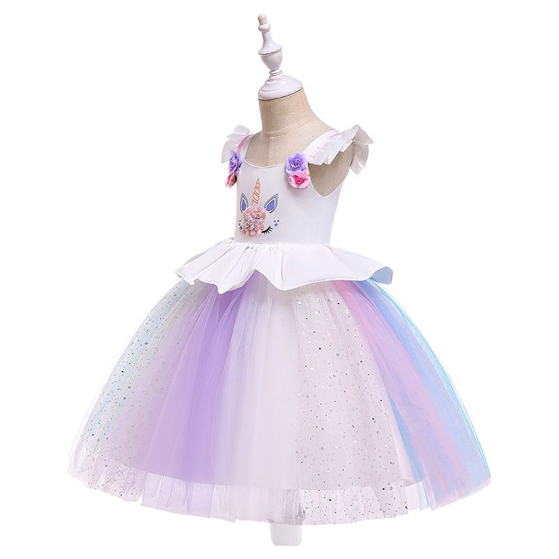 Super Cute - Unicorn Printed Tutu Party Dress - White