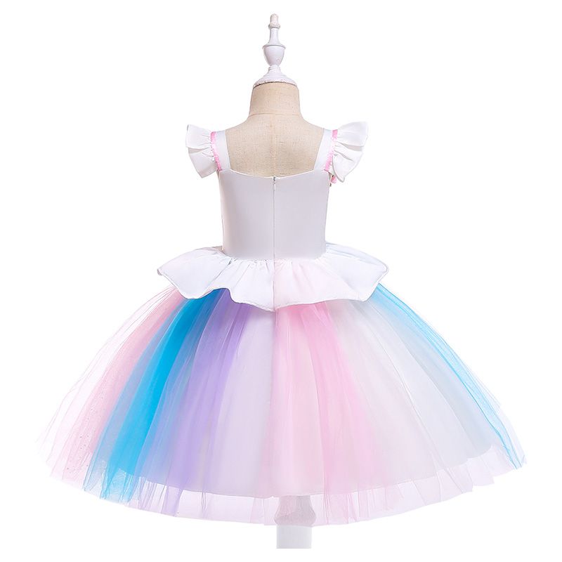 Super Cute - Unicorn Printed Tutu Party Dress - White