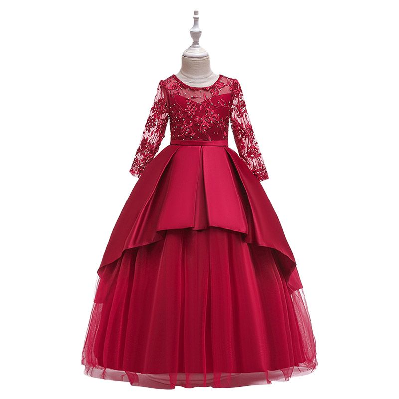 Sugar Rush - Lace Sleeve Maxi Party Dress - Red_3-12y