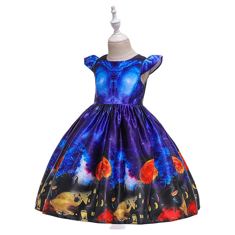 Super Cute - Halloween Printed Party Dress - Blue