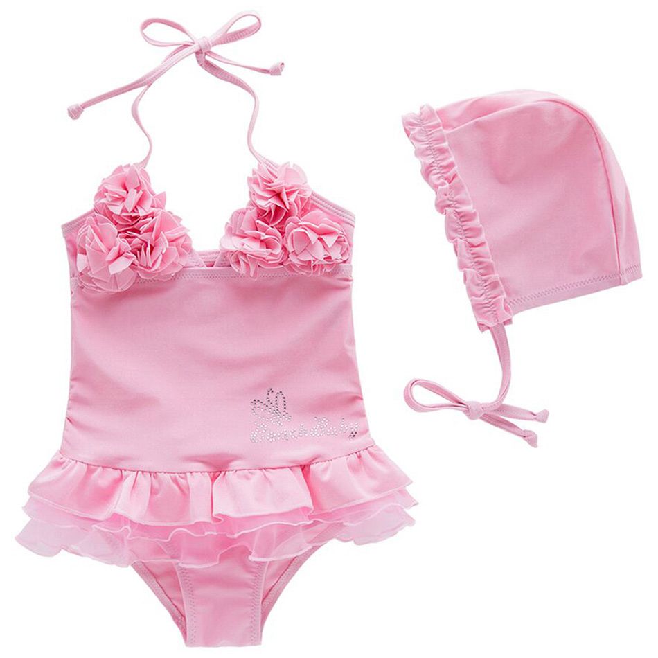 Sugar Rush - Pink Flower 1-pc Swimwear + Swimcap